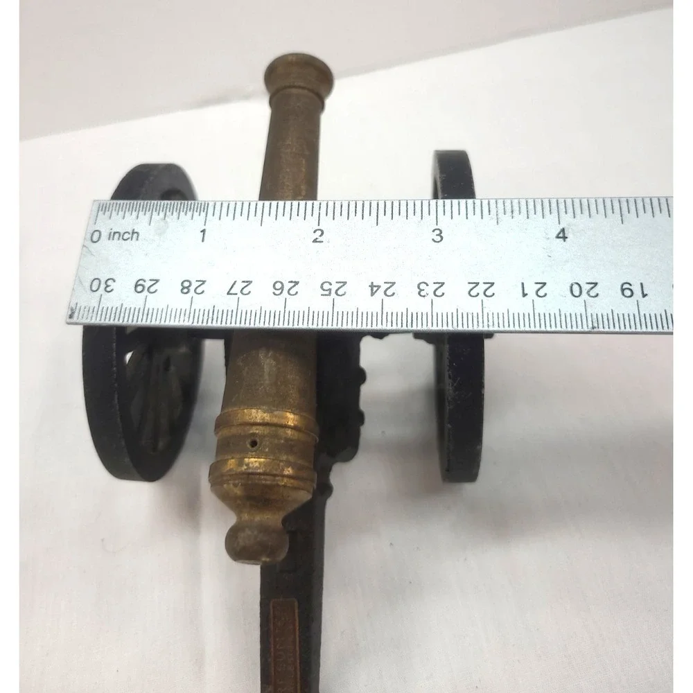 Vtg Brass and Cast Iron Miniature Civil War Cannon Barrel & Wheels Move